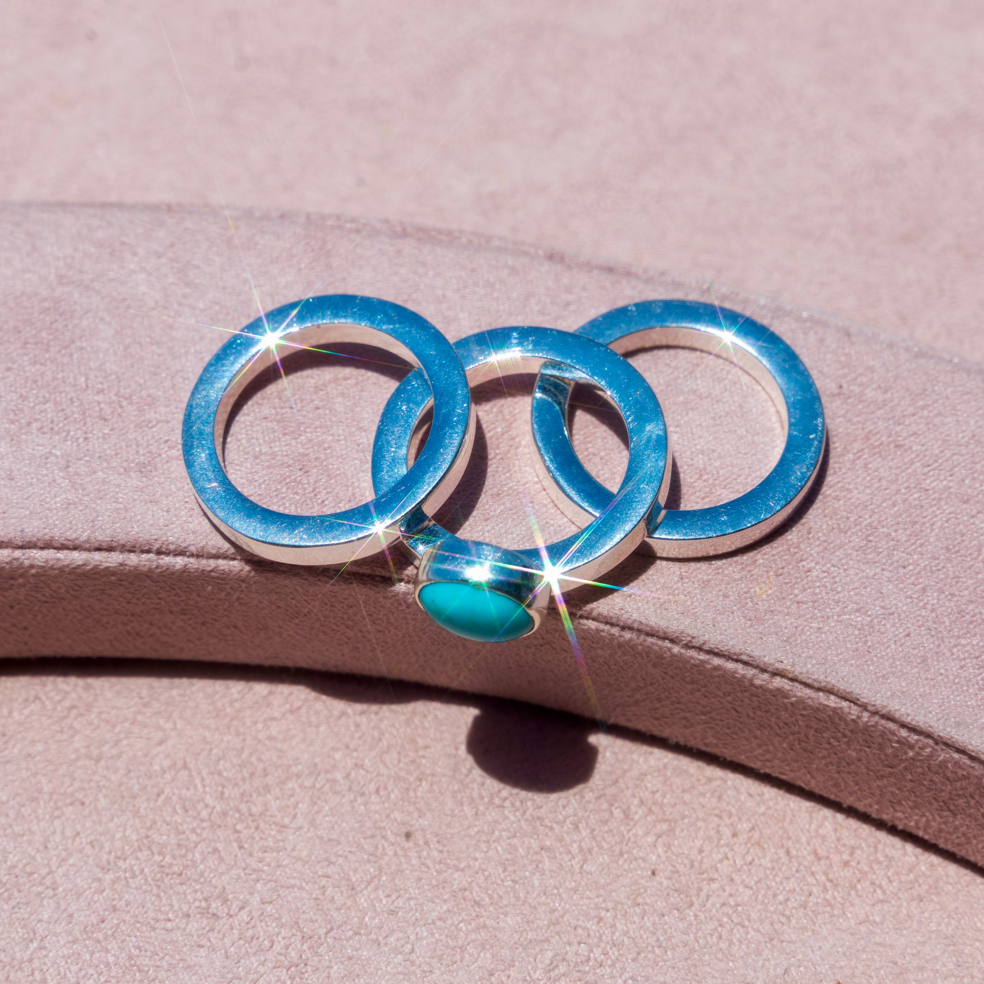 Sterling Silver Turquoise + Stacker Rings (set of 3)