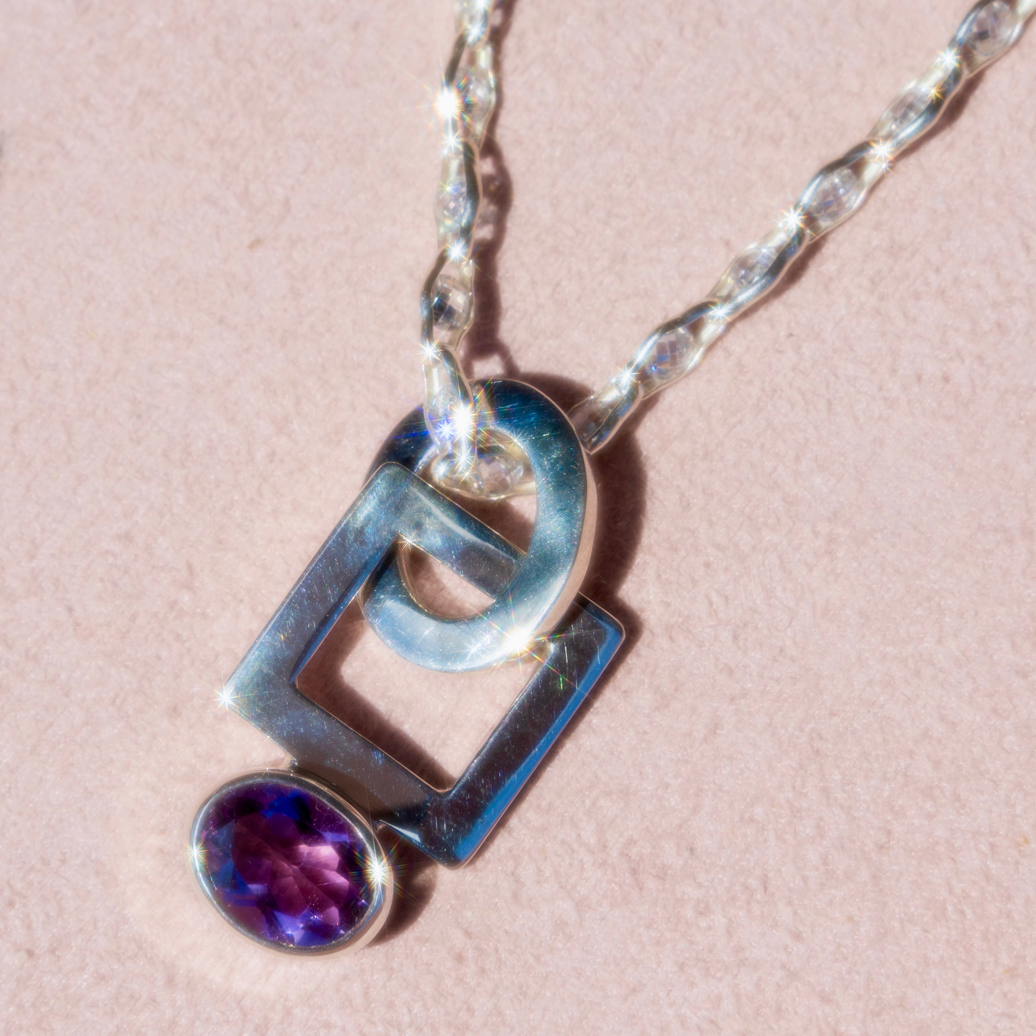 Sterling Silver Amethyst Interlocked Pendant