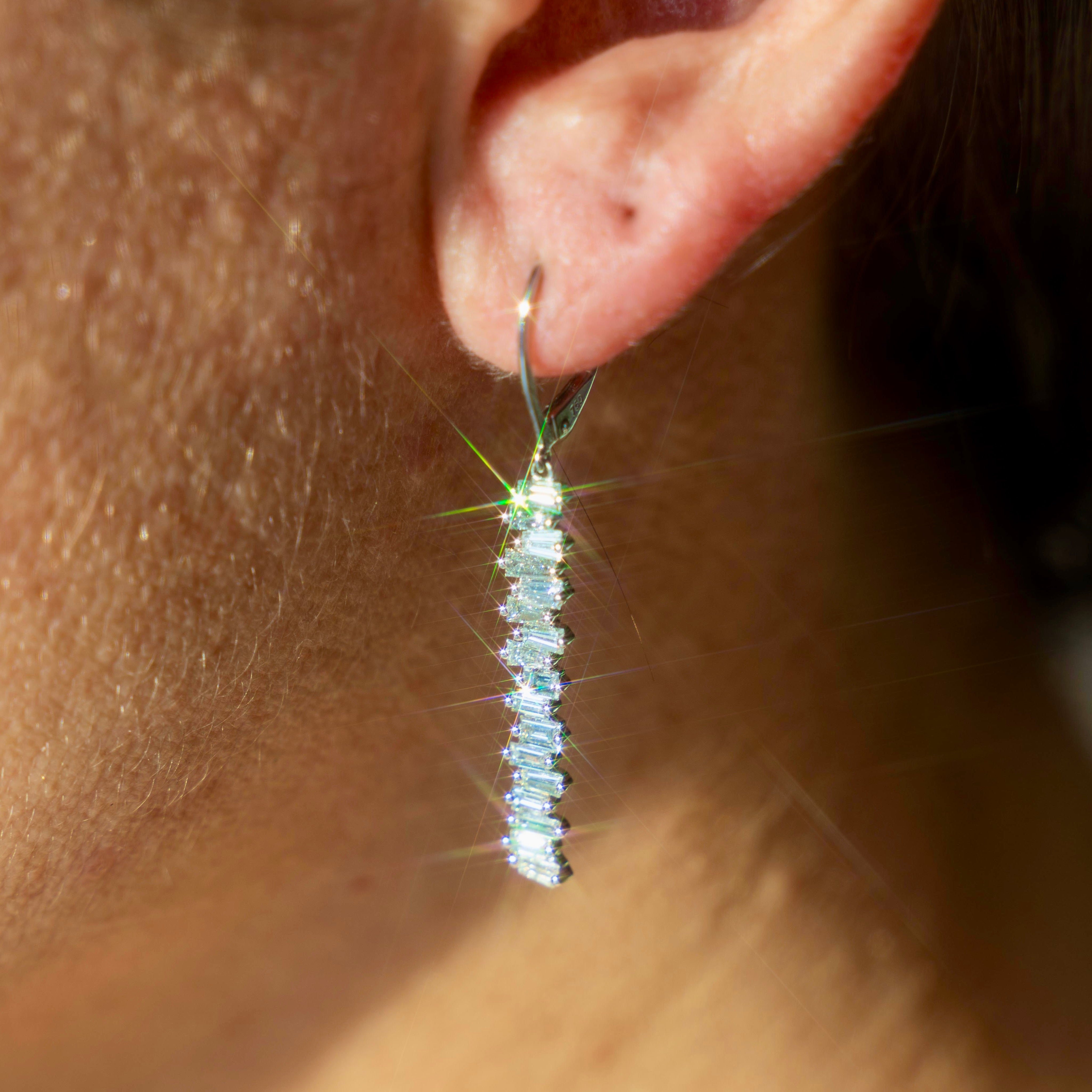 18k White Gold Baguette Diamond Earrings