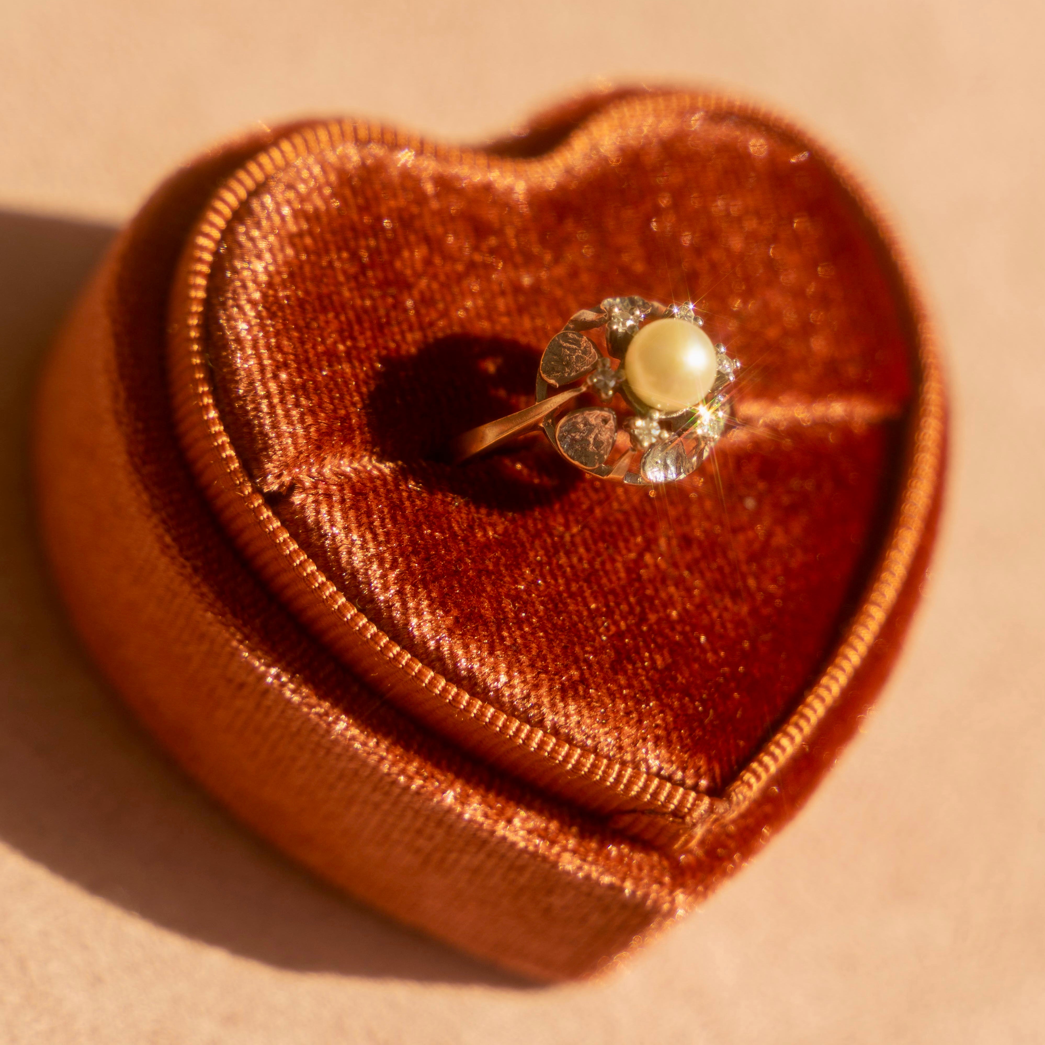 18k White Gold Vintage Pearl + Diamond Ring