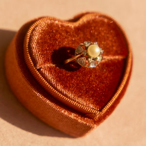 18k White Gold Vintage Pearl + Diamond Ring