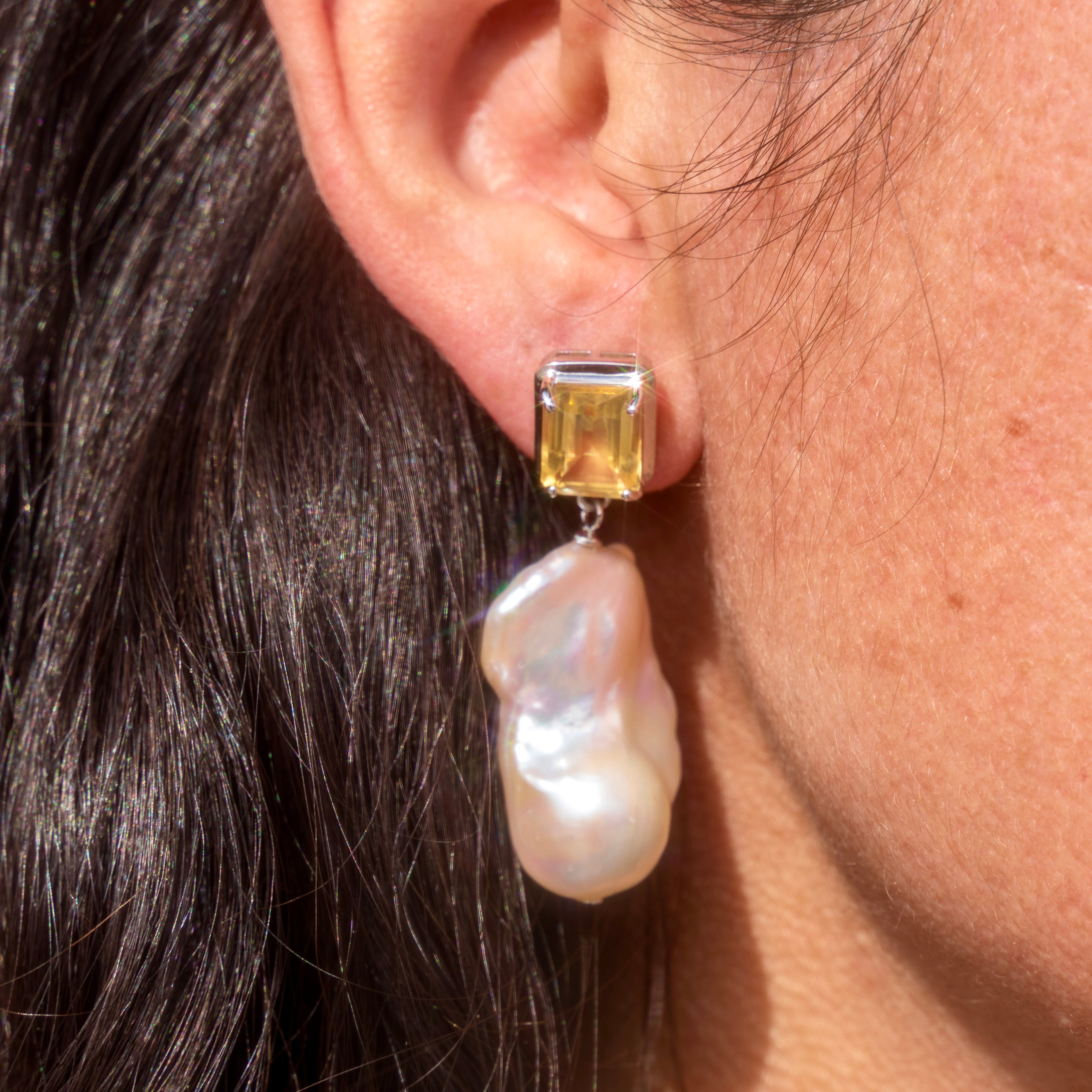 Citrine + Freshwater Pearl Earrings
