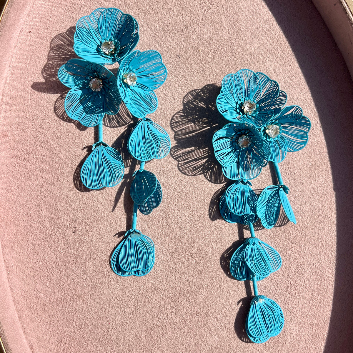 Teal Floral Statement Earrings
