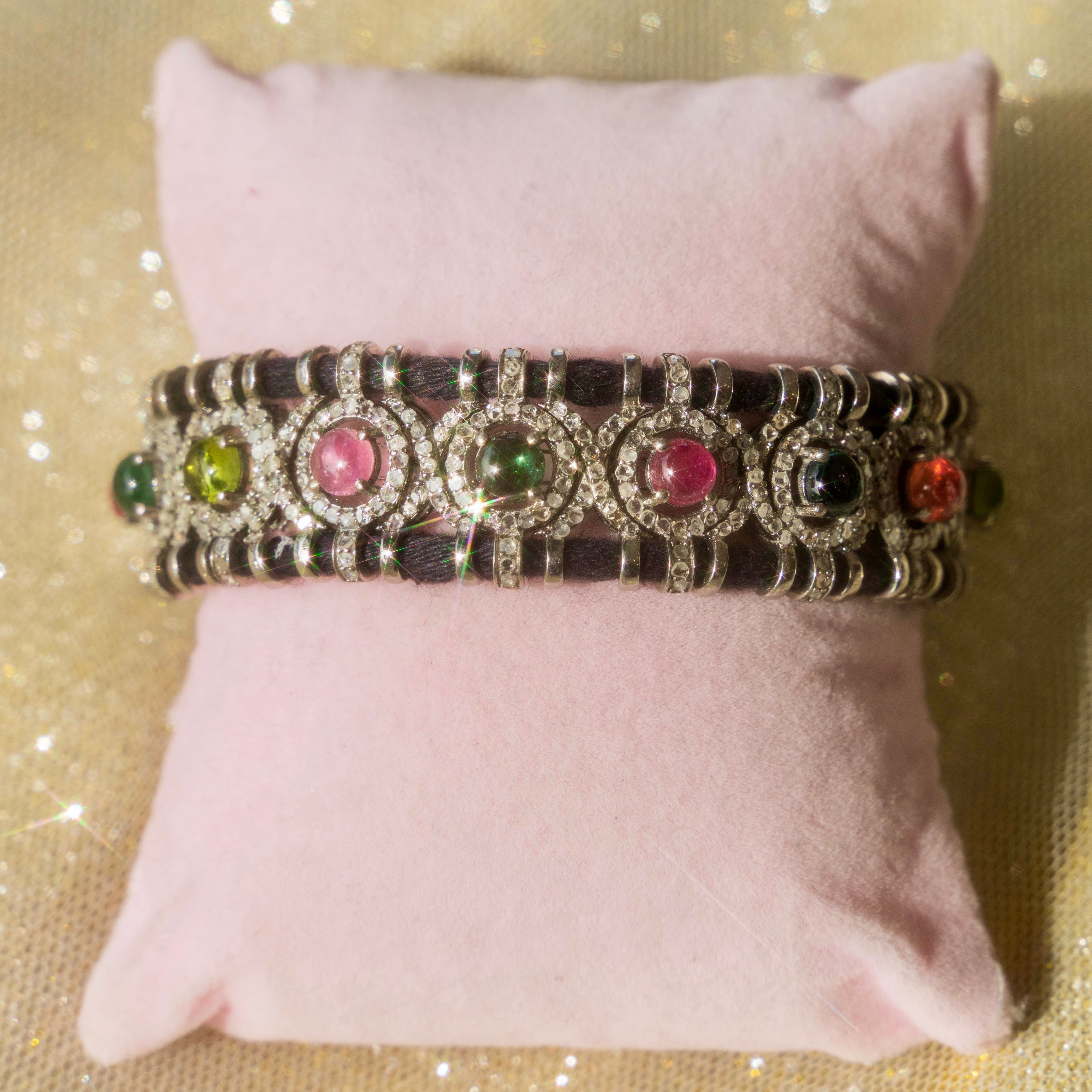 Tourmaline + Diamond Woven Bracelet
