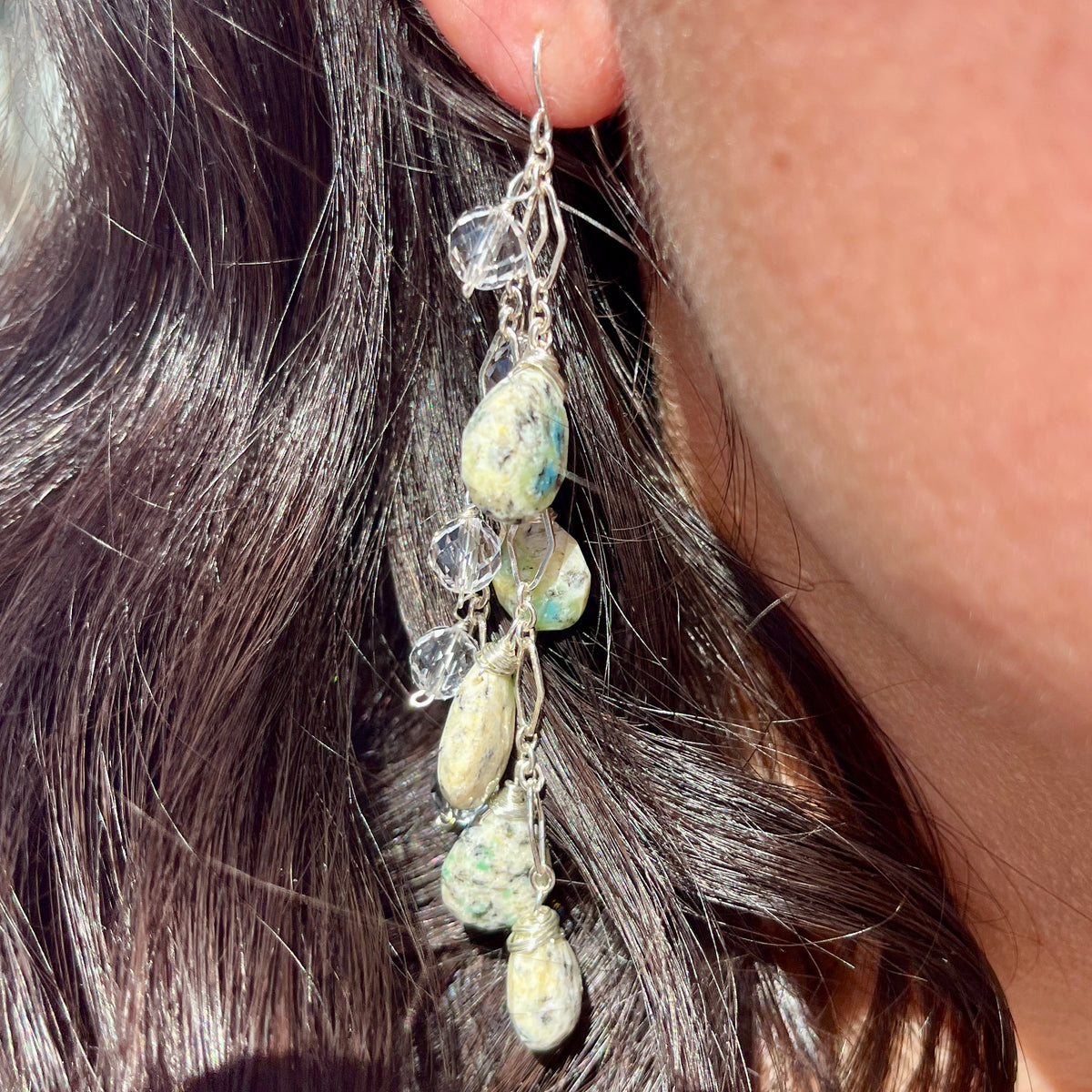 Serpentine + Herkimer Diamond Earrings