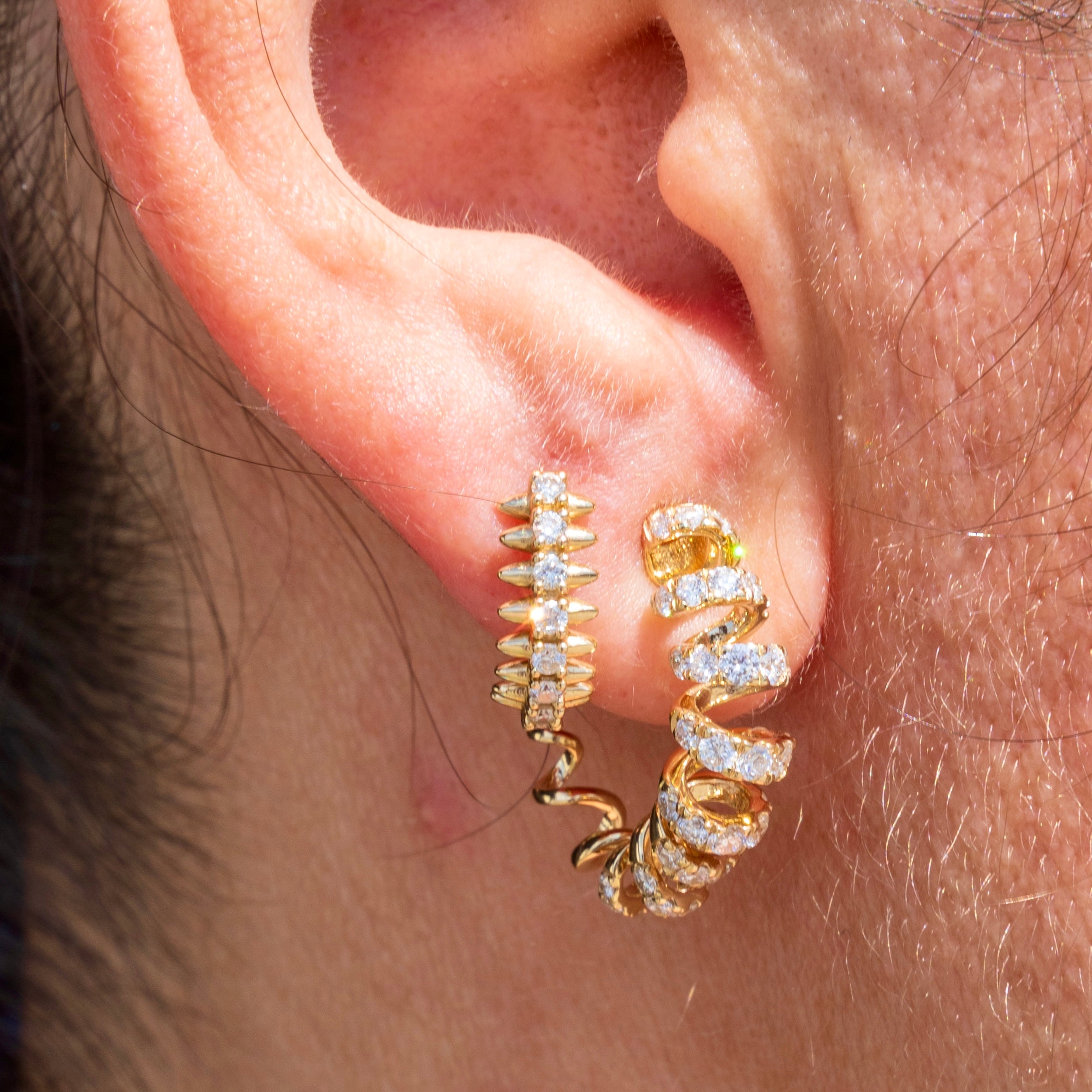 14k Diamond Coil Hoops
