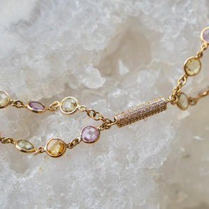 14k Multi Colored Sapphires + Diamond Bar Bracelet