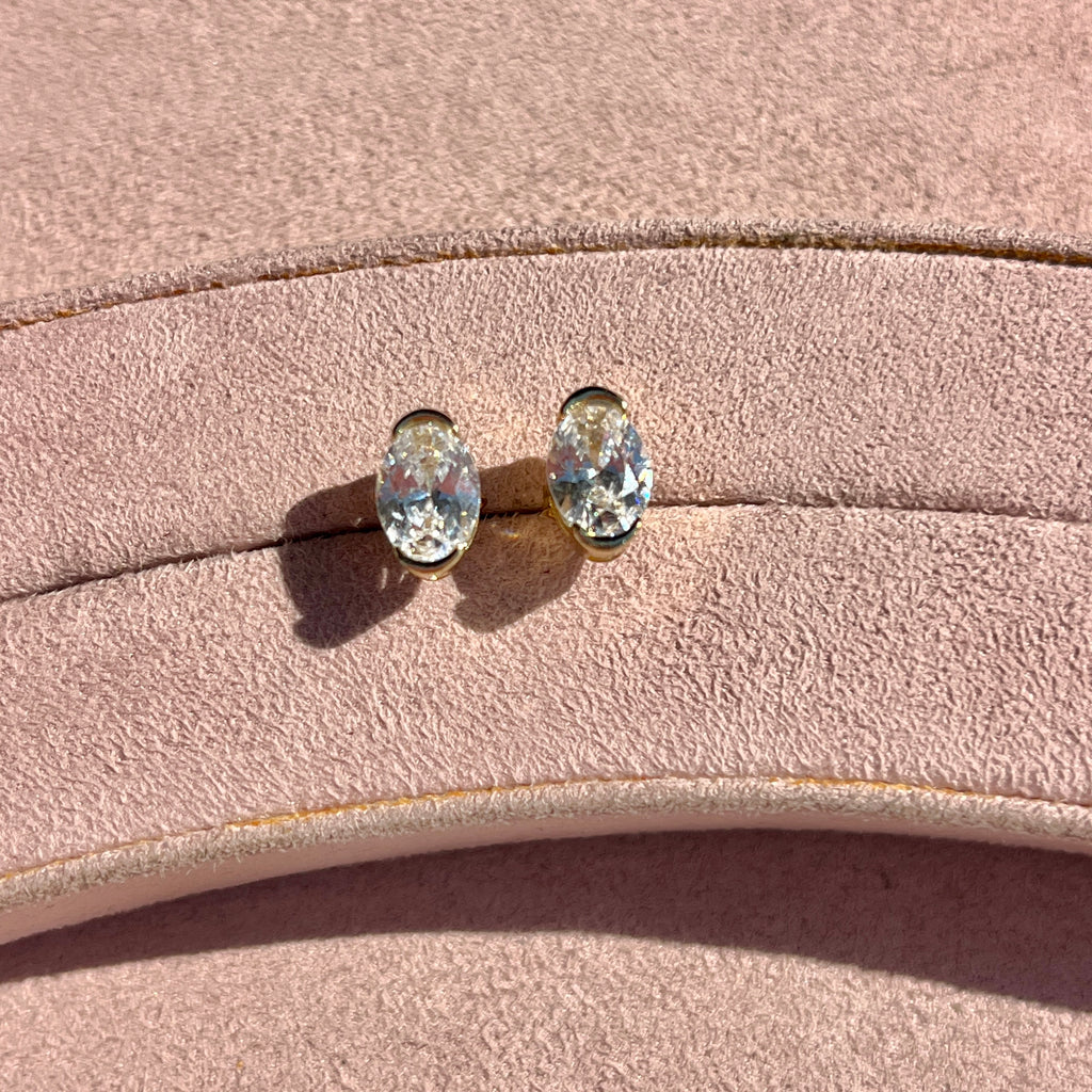 Oval Bezel CZ Studs