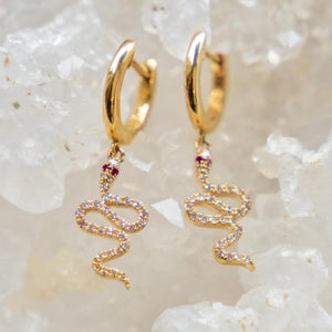 14k Diamond + Ruby Snake Huggies