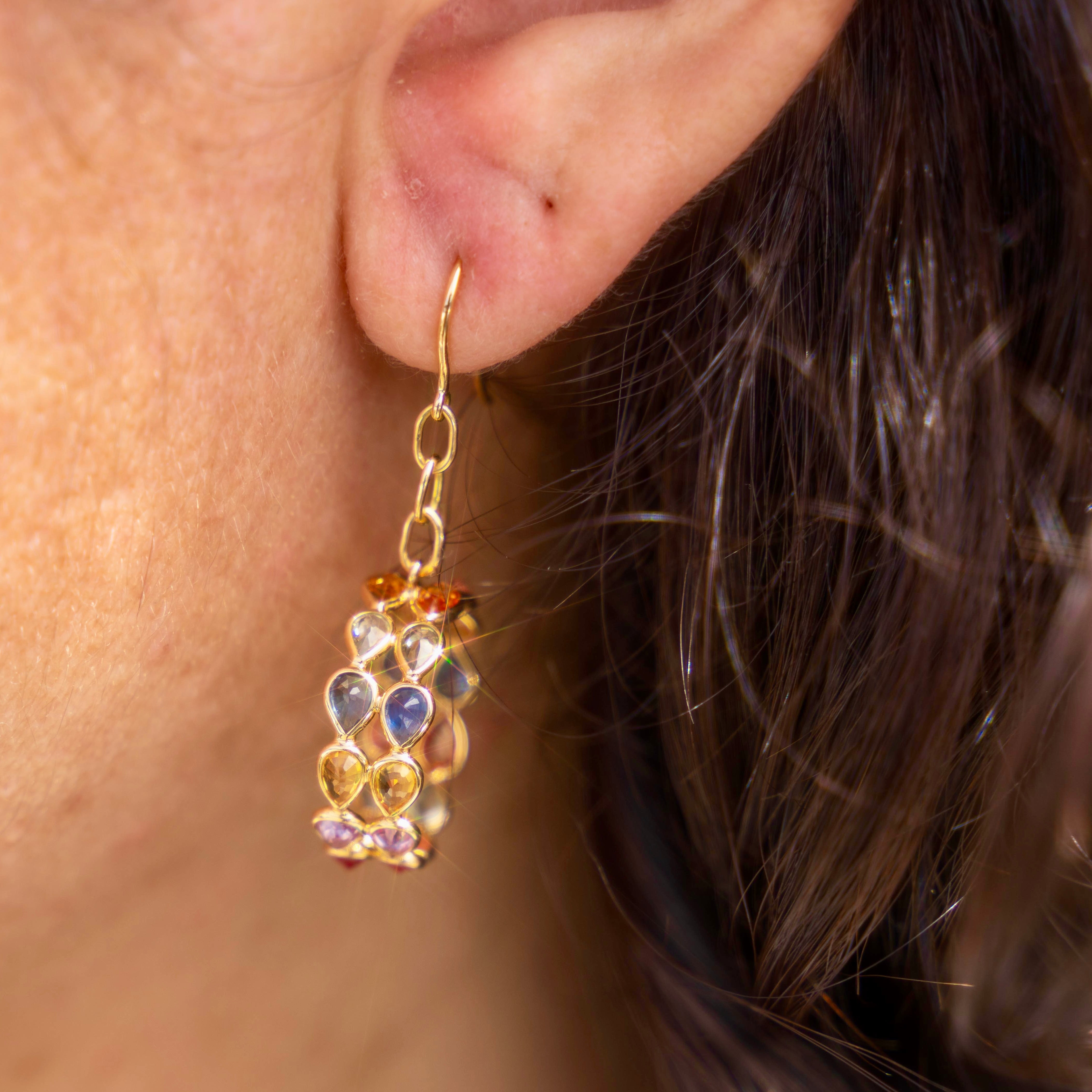 18k Sapphire Link Hoops