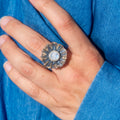 Rainbow Moonstone + Swiss Blue Topaz Floral Ring