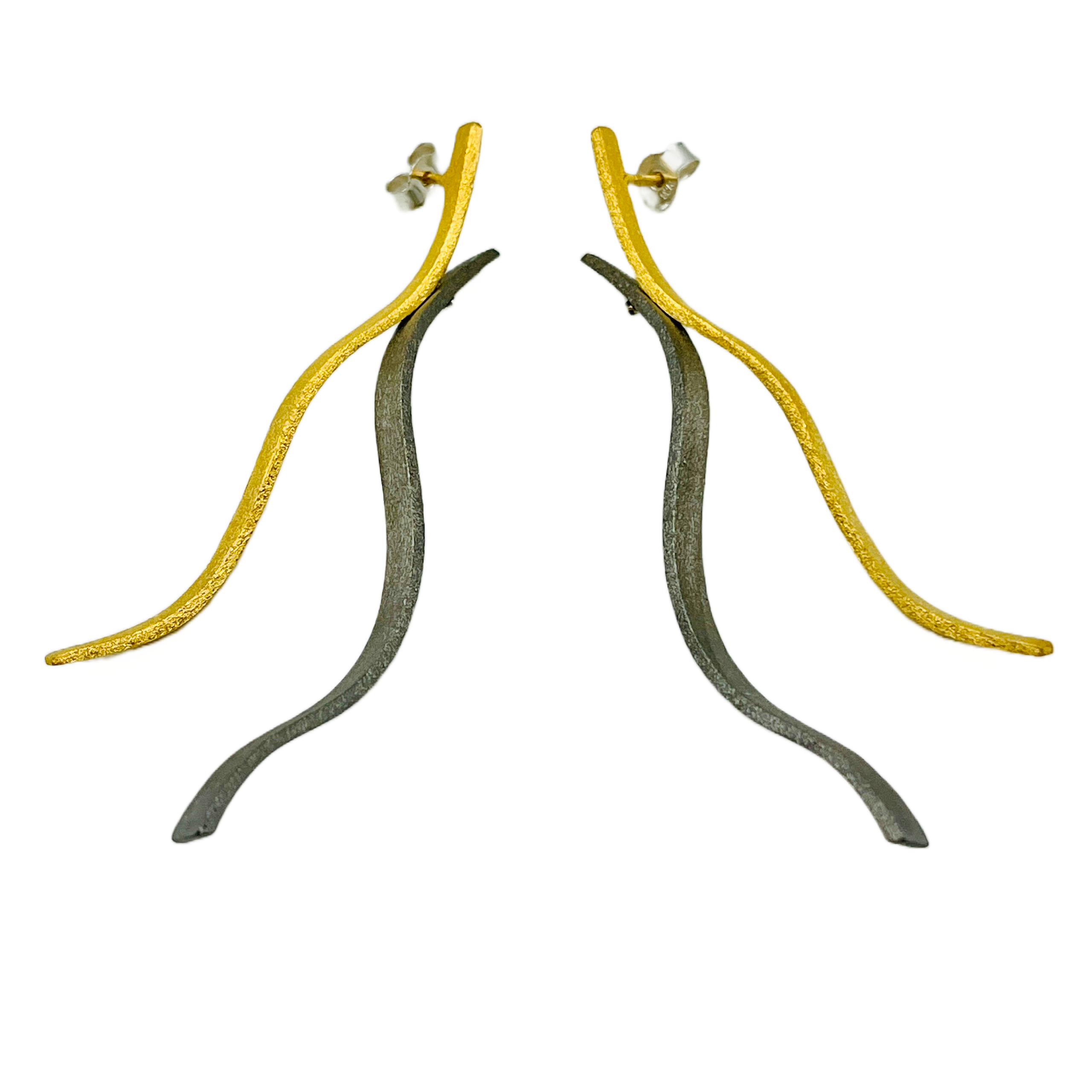 Two-Tone Oxidized Gold Slide Earrings