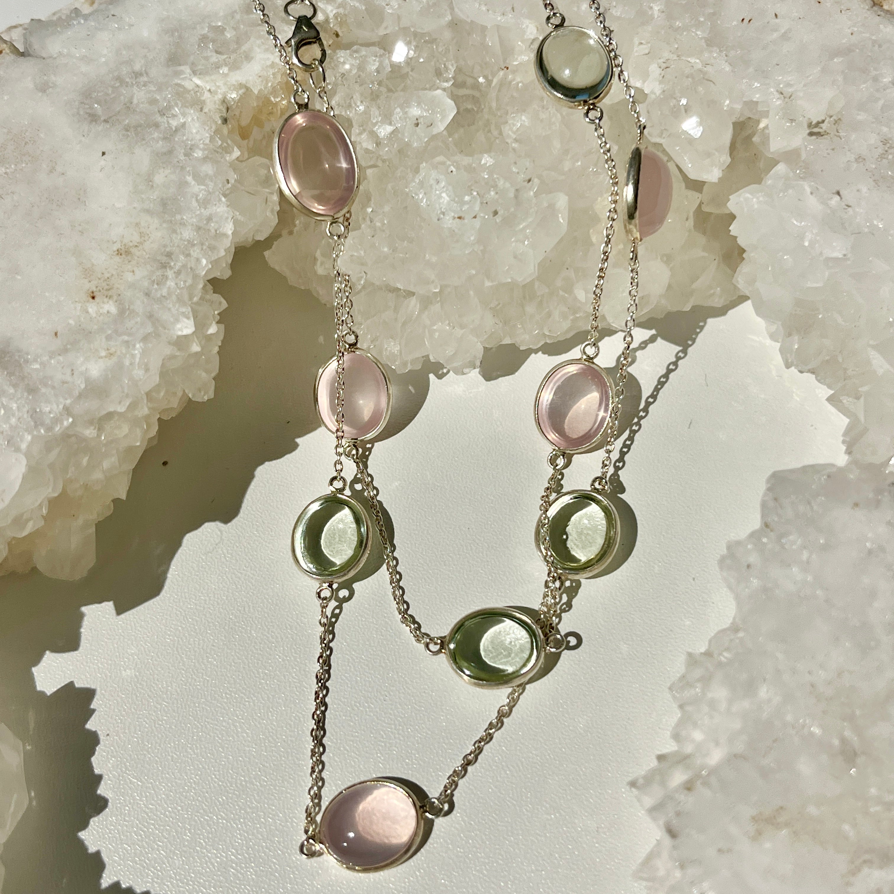Rose Quartz + Green Amethyst Necklace