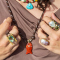 Semi Precious Agate + Cord Fish Necklace