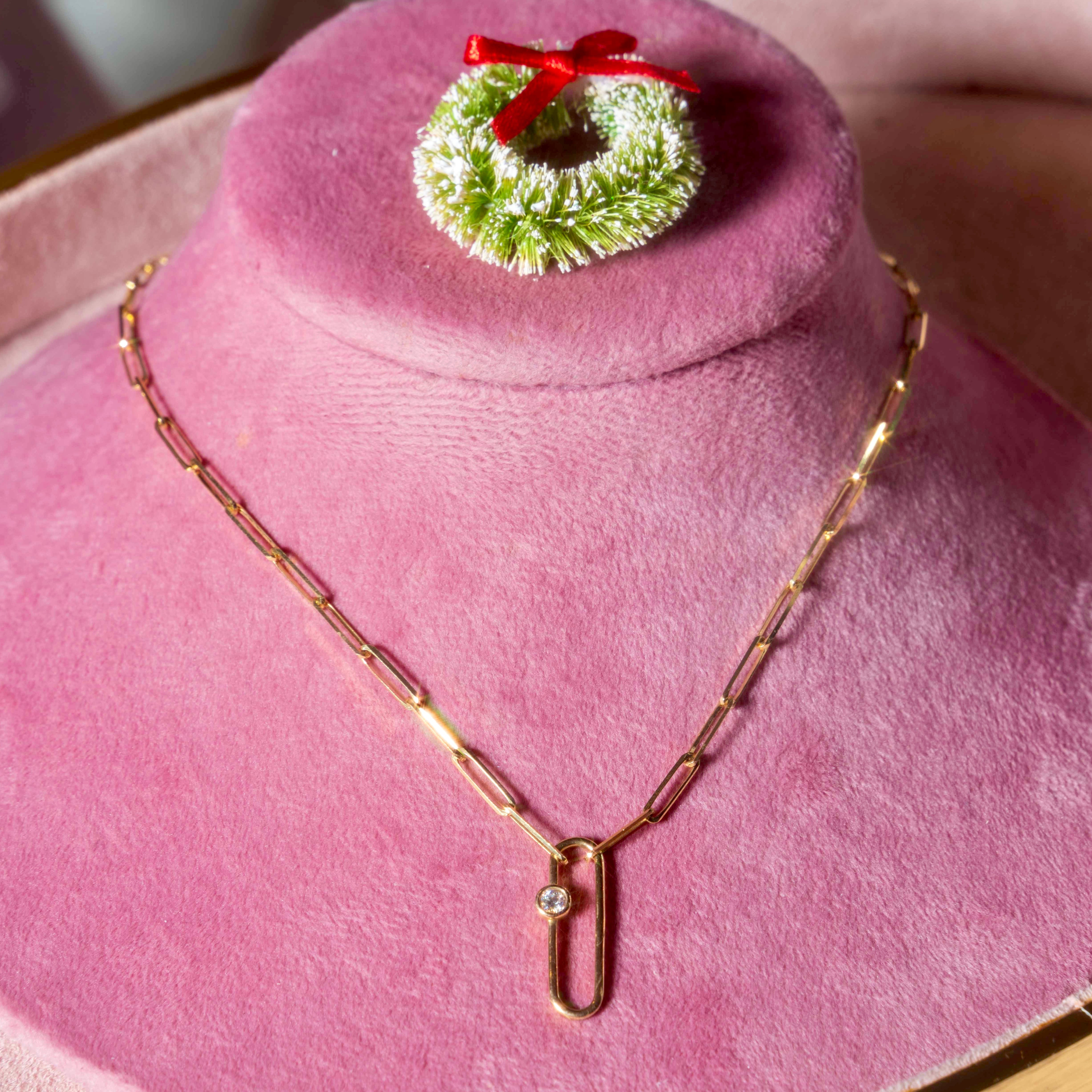 14k Floating Diamond Link Necklace