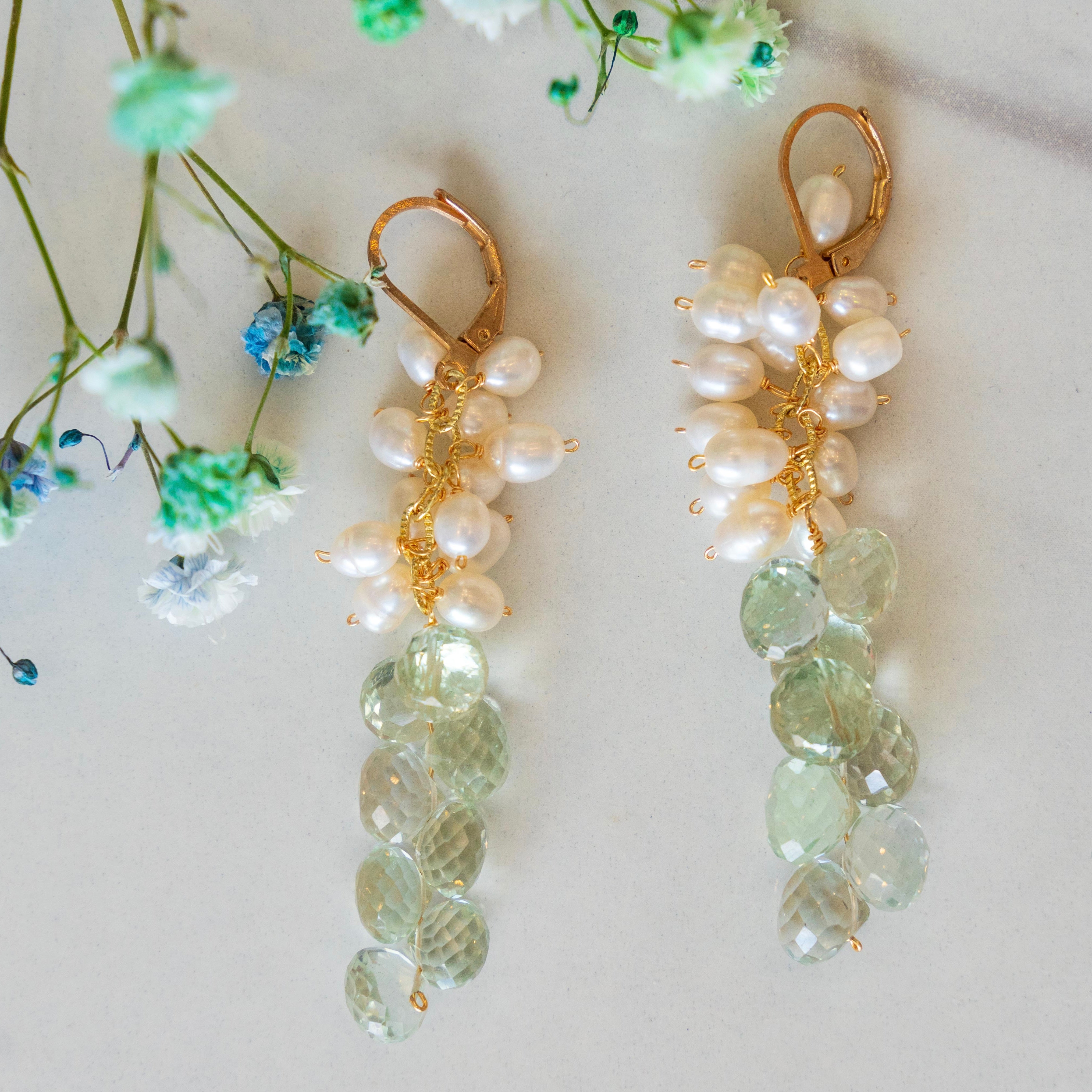 Green Amethyst + Freshwater Pearls