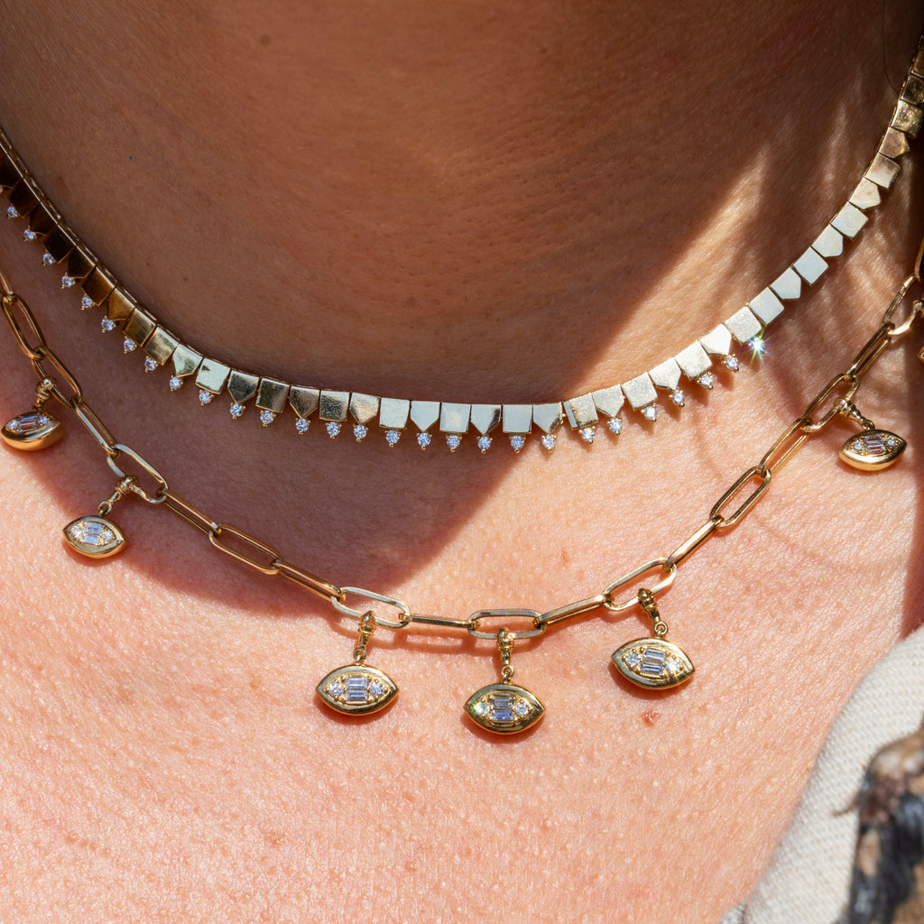 14k Mixed Shape Diamond Tennis Necklace