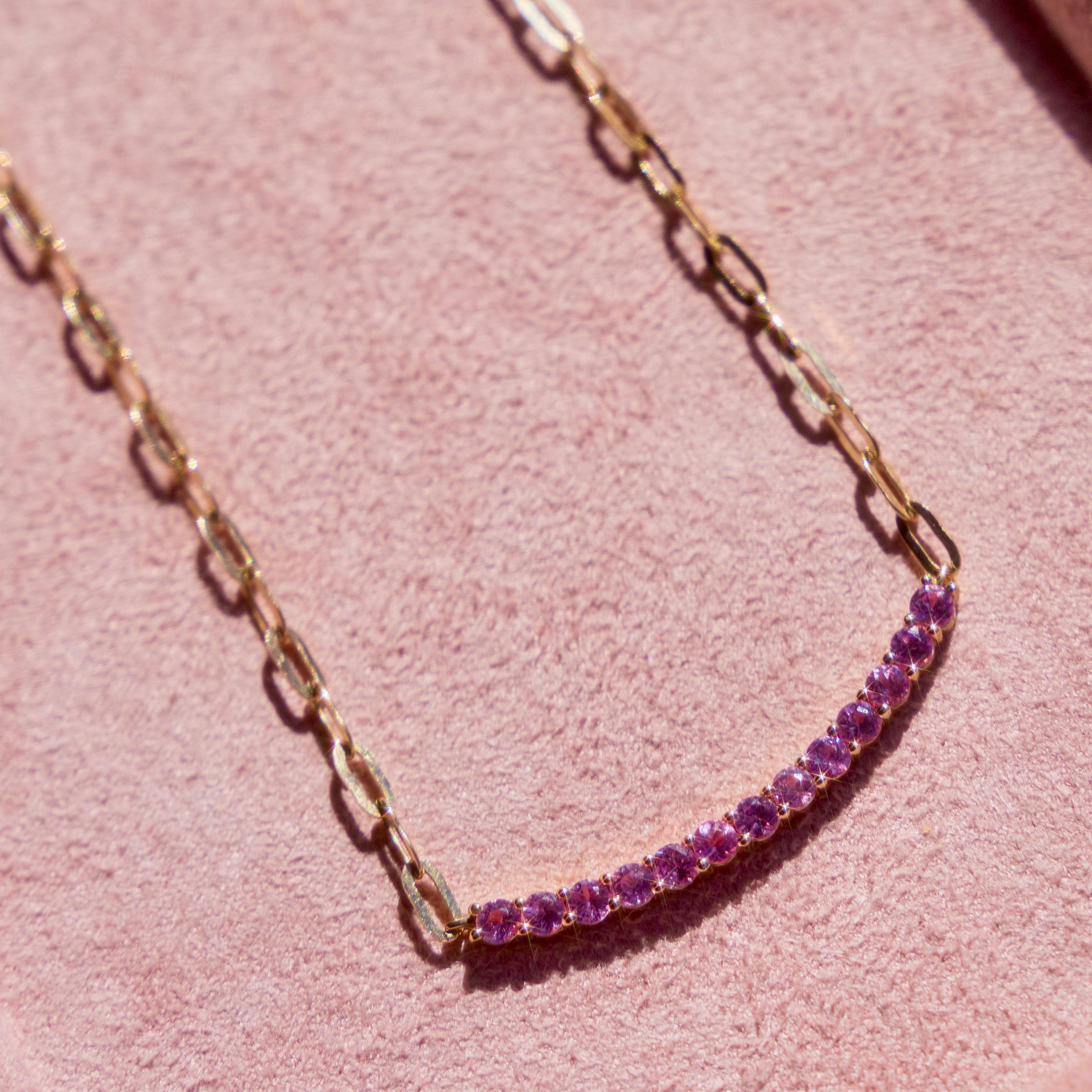 14k Pink Sapphire Bar Necklace
