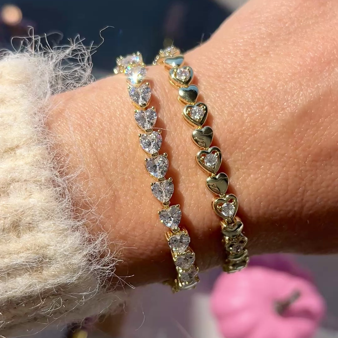 Gold Heart Tennis Bracelet