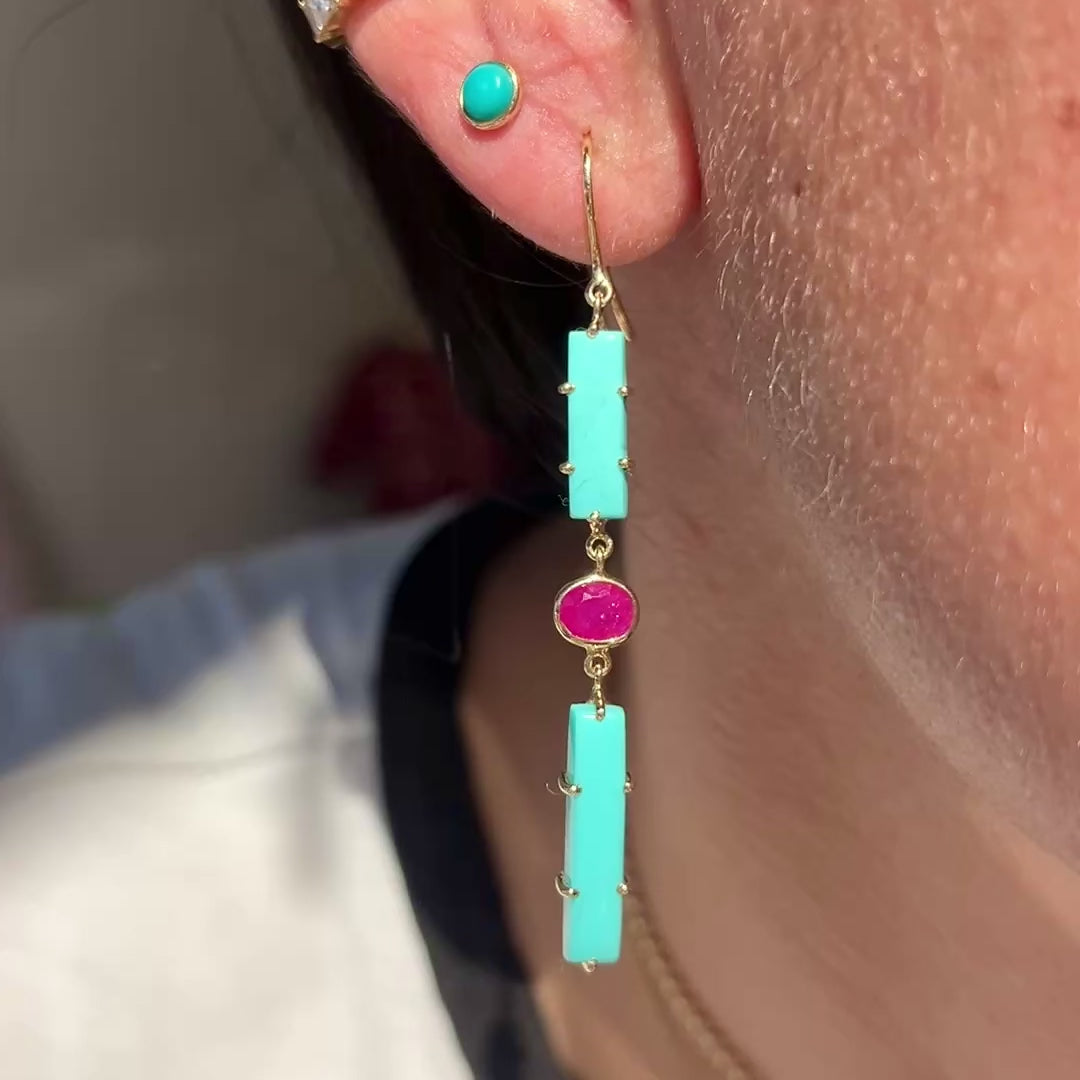 14k Turquoise + Ruby Earrings