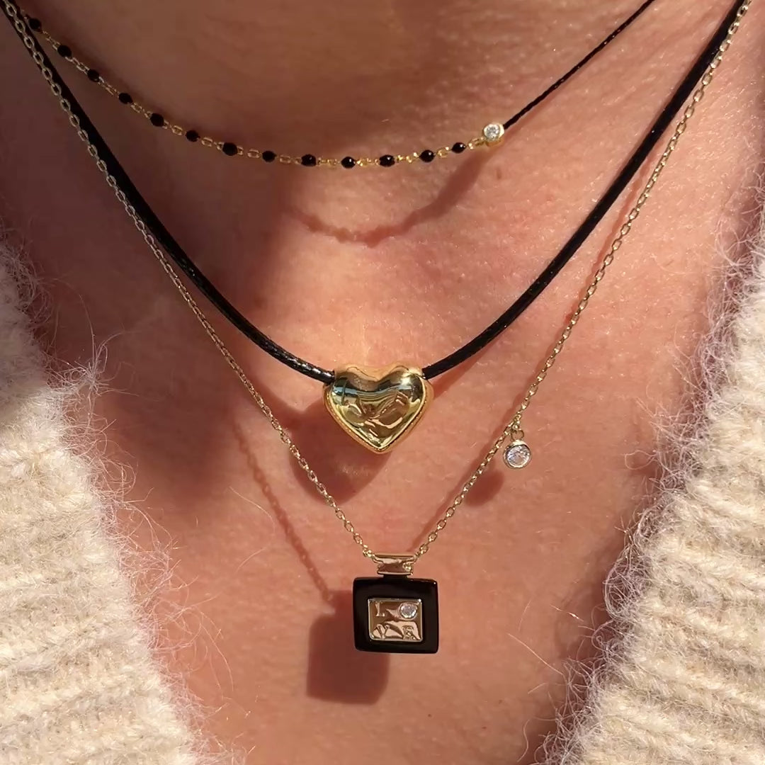 Black Enamel + Cotton Cord Necklace